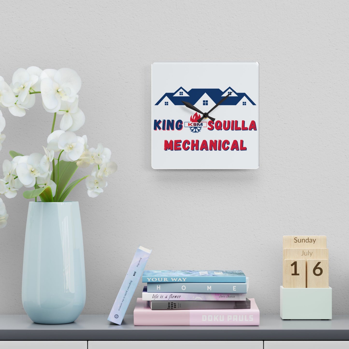 KSM Acrylic Wall Clock — King Squilla Mechanical Light Logo - King Squilla Mechanical