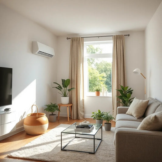 Clean living room with HVAC vent and air purifier supporting healthier indoor air