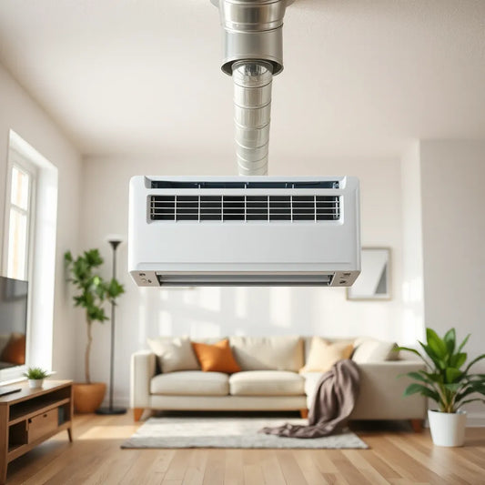 Modern high-efficiency air conditioning unit delivering cool air to a bright, comfortable living space