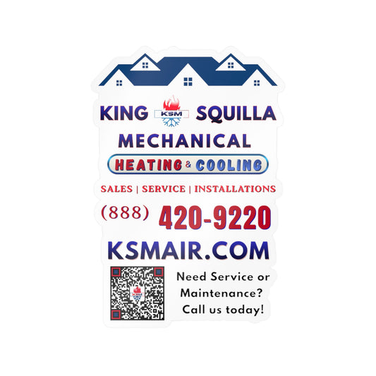 Kiss-Cut Vinyl Decal — King Squilla Mechanical Heating & Cooling Logo with Phone, Website & QR Code