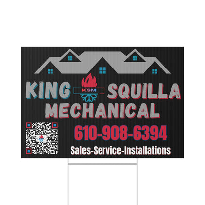 KSM Lawn Sign - Sales, Service & Installation with QR Code - King Squilla Mechanical