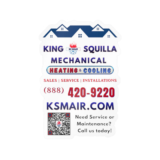 Kiss-Cut Vinyl Decal — King Squilla Mechanical Heating & Cooling Logo with Phone, Website & QR Code